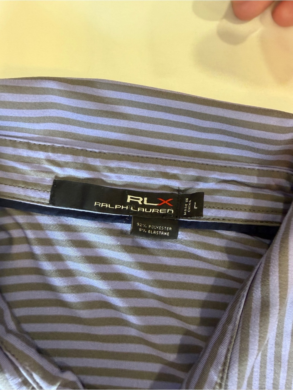 Ralph Lauren RLX Mens Large Purple Striped Golf Polo Lakewood County Club Shirt
